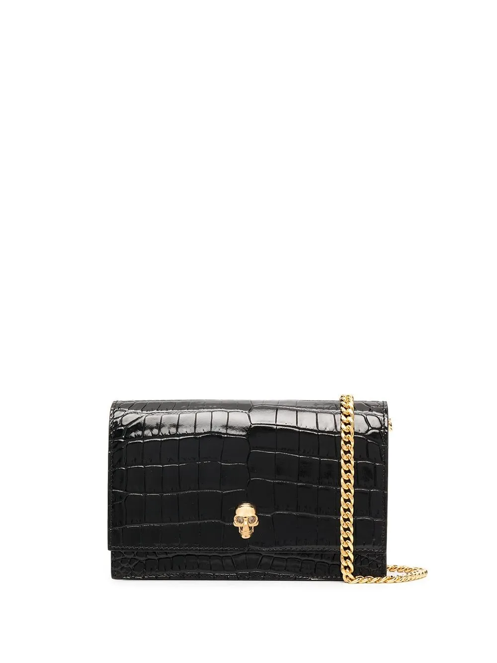 Alexander McQueen    Alexander Mc Queen Skull Small Embossed Croc Leather Crossbody Bag