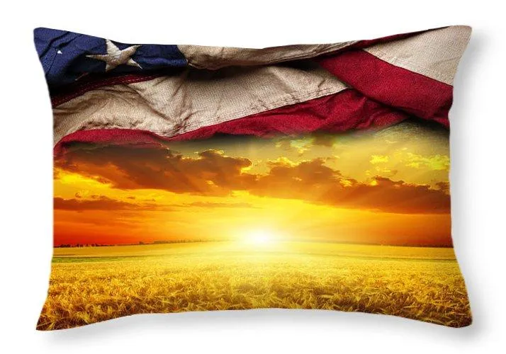 American Flag Harvest Sunset - Throw Pillow