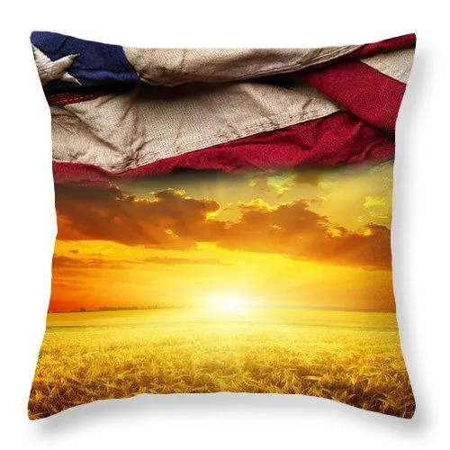 American Flag Harvest Sunset - Throw Pillow