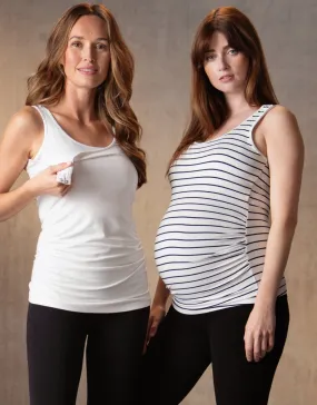 Aniza | Twin Pack Maternity & Nursing Vest Tops - White & Stripe