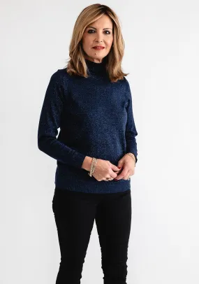 Anonymous Lurex High Neck Sweater, Navy