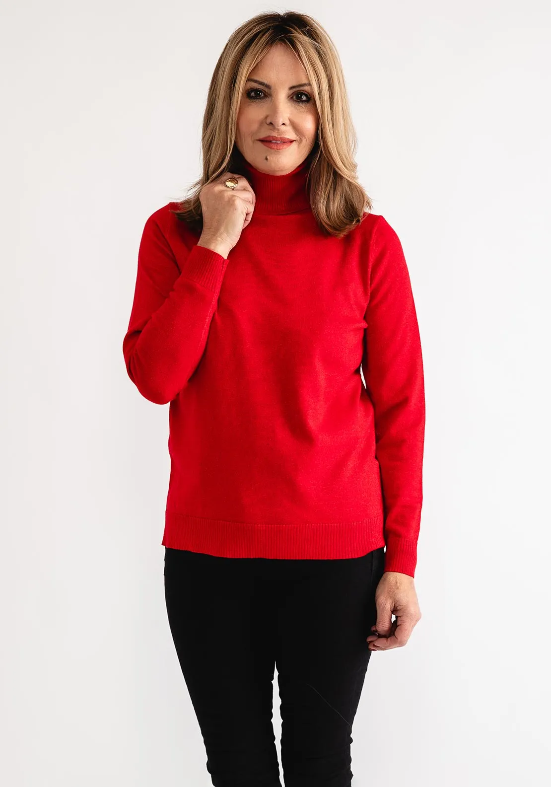 Anonymous Lurex Roll Neck Sweater, Red