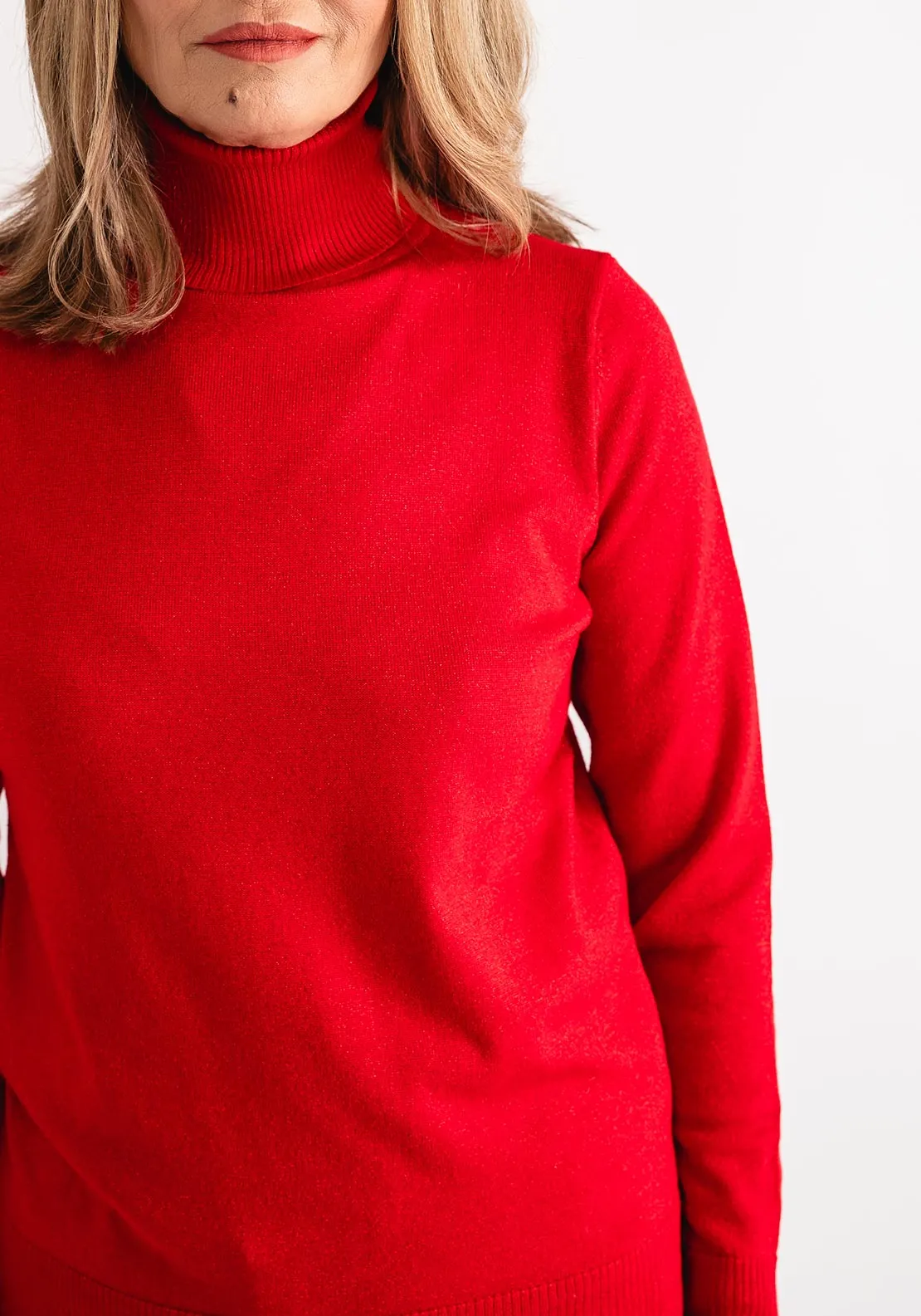 Anonymous Lurex Roll Neck Sweater, Red