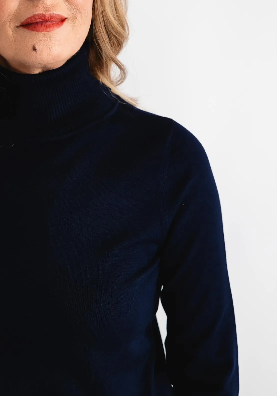 Anonymous Roll Neck Cropped Sleeve Sweater, Navy