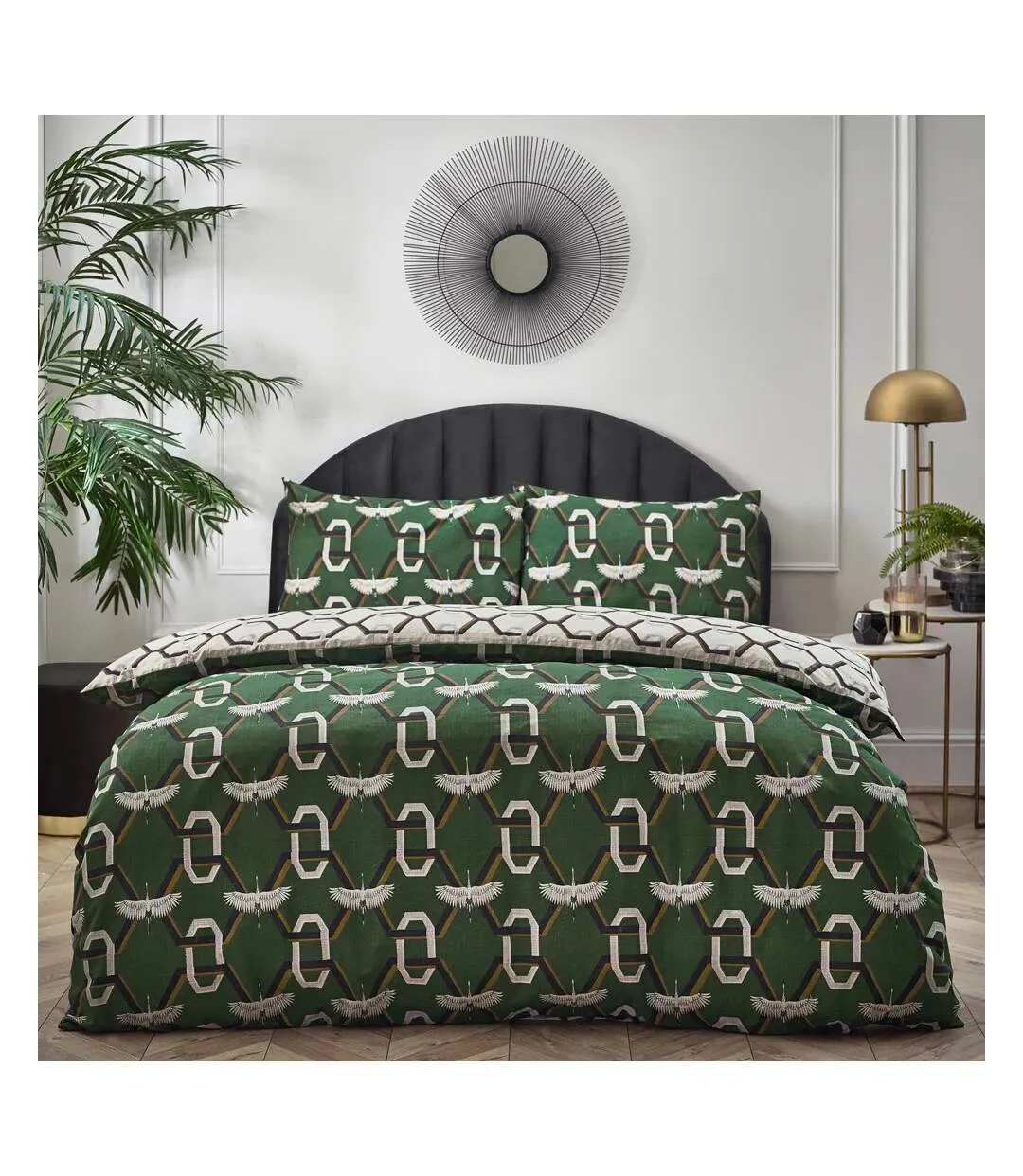 Avalon geometric duvet cover set green Furn