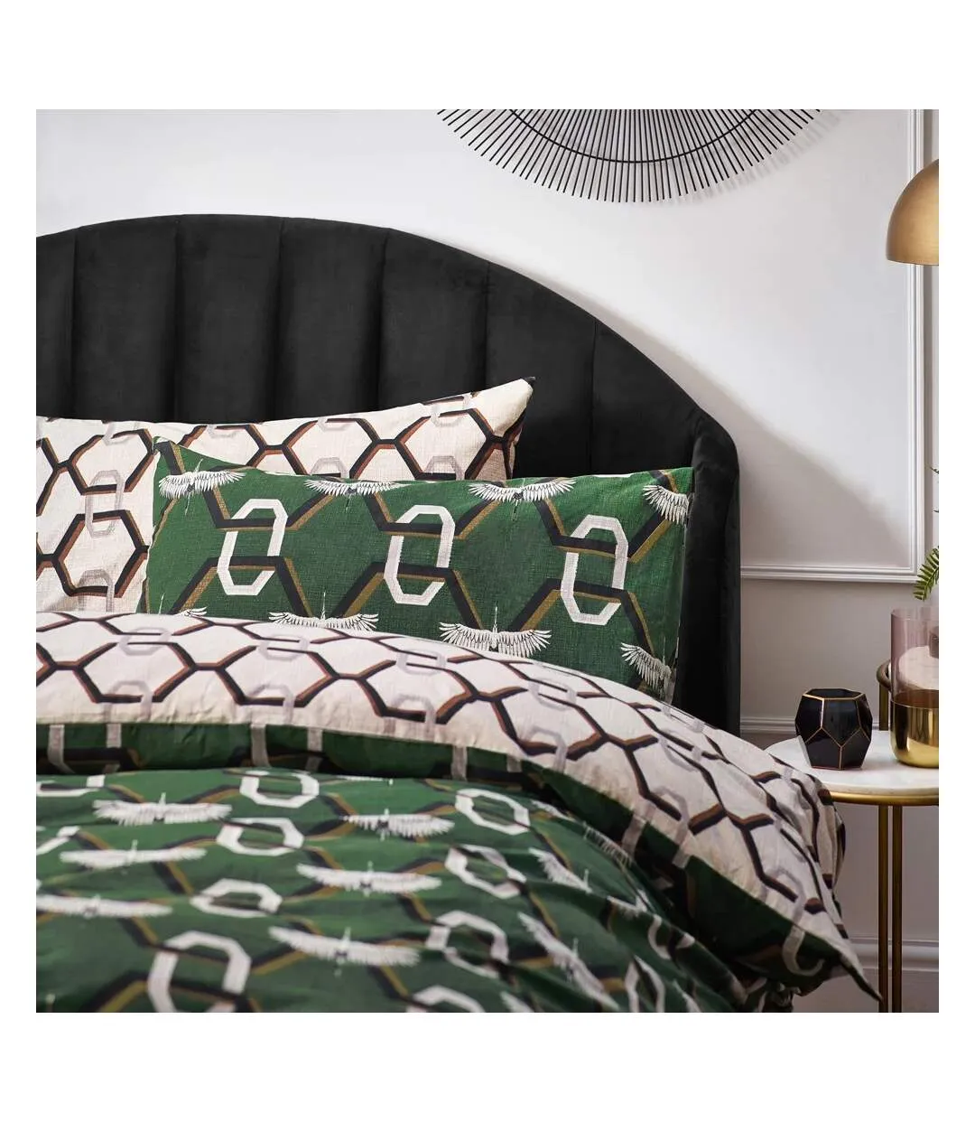 Avalon geometric duvet cover set green Furn