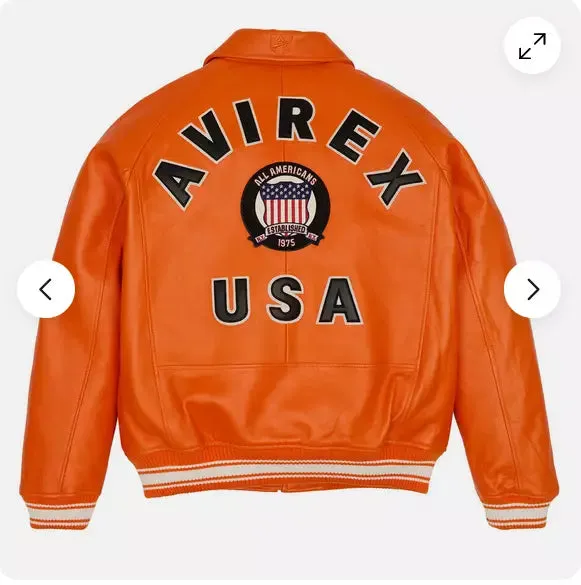 Avirex American Flight Real Bomber  Orange Leather Jacket Men