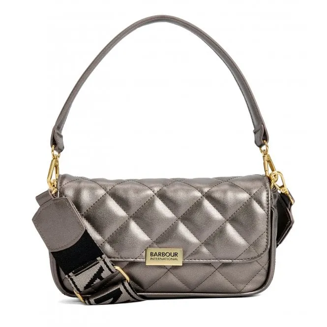 Barbour International  Womens Quilted Mini Soho Gun Metal Crossbody Bag LBA0437ME12