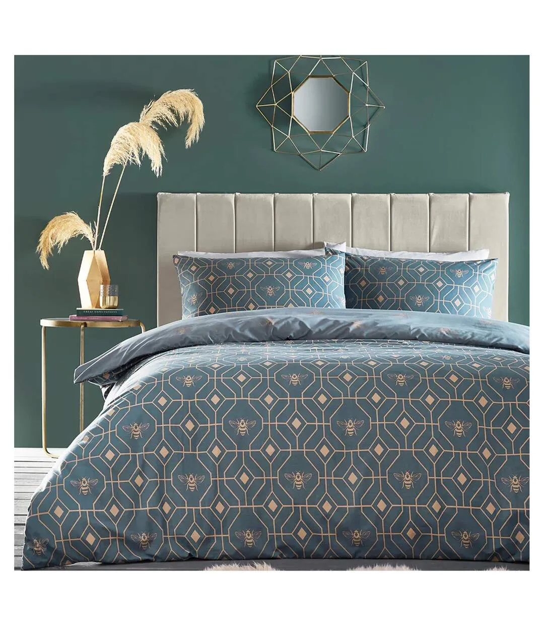 Bee deco geometric duvet cover set french blue Furn