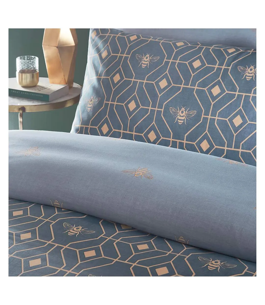 Bee deco geometric duvet cover set french blue Furn