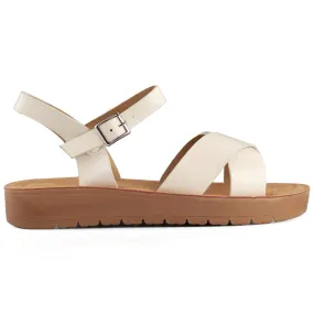 Beige flat women's sandals made of eco leather