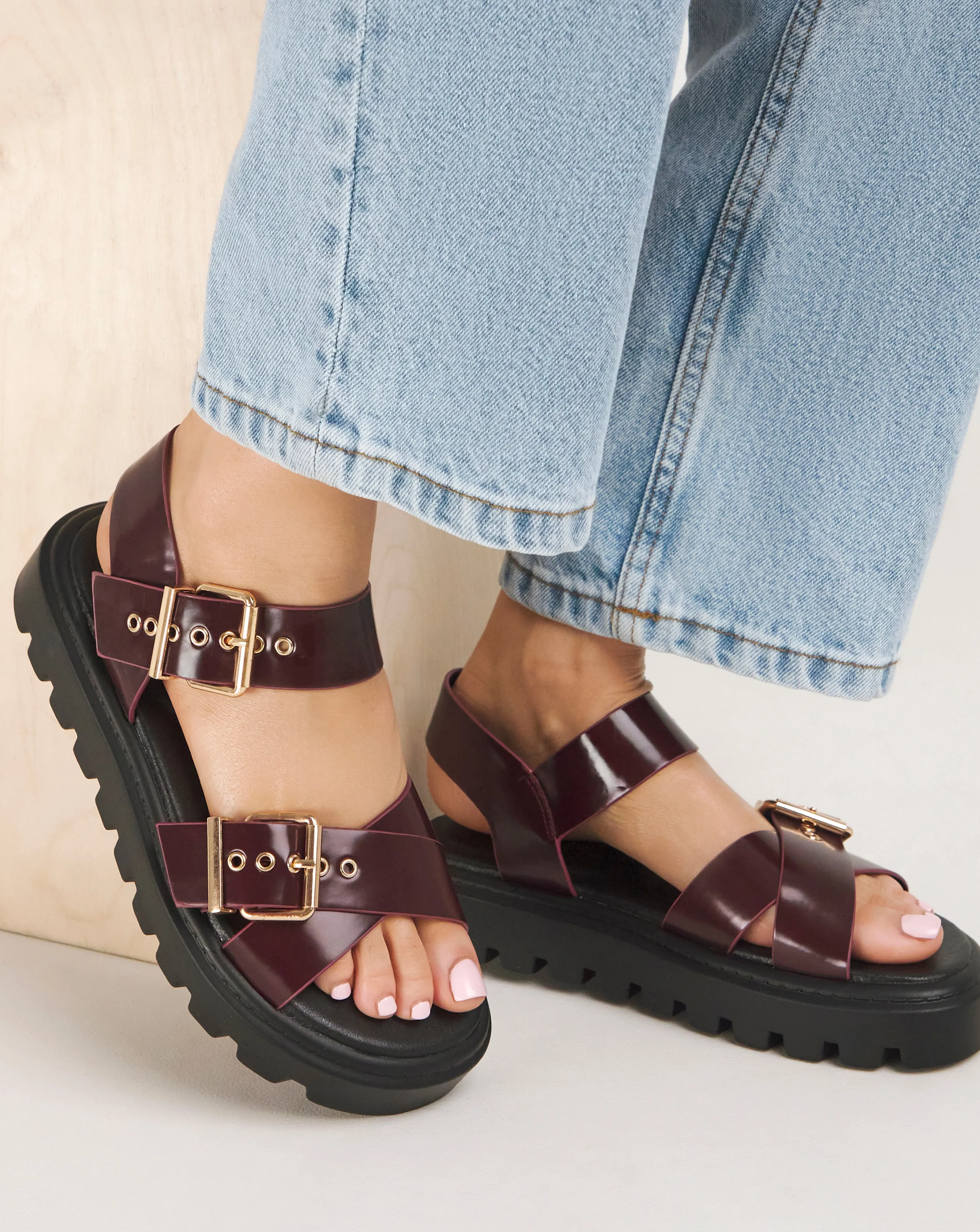 Bey Statement Buckle Chunky Sandals Wide E Fit | Simply Be