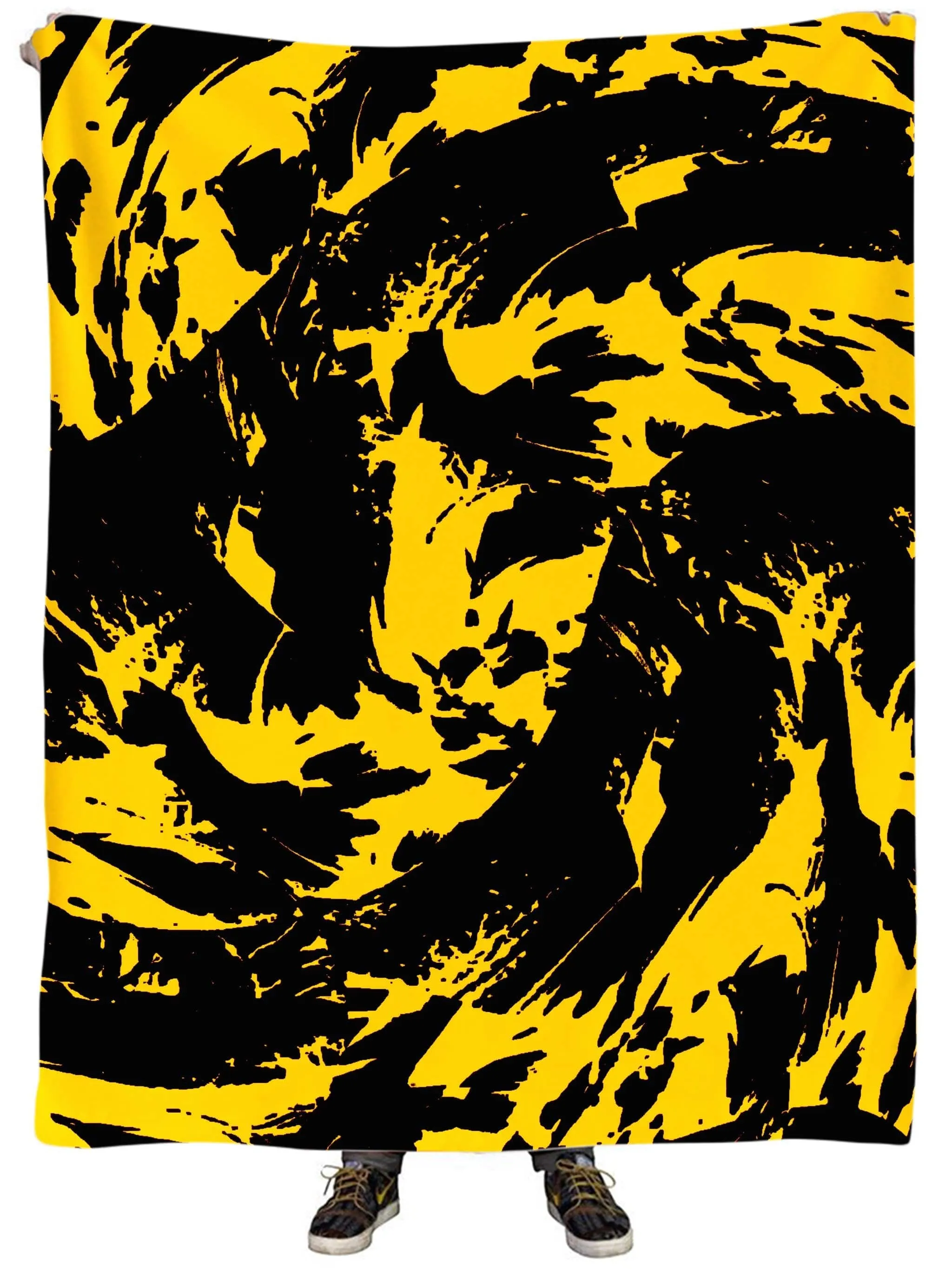 Black and Yellow Paint Splatter Plush Blanket