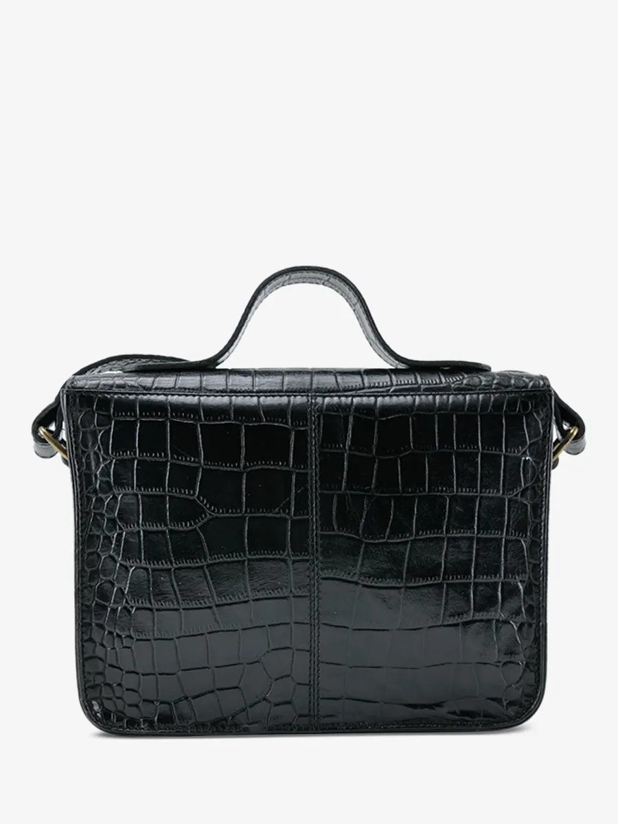 Black Leather Crossbody Bag for Women - Mademoiselle George Alligator Jet Black | PAUL MARIUS