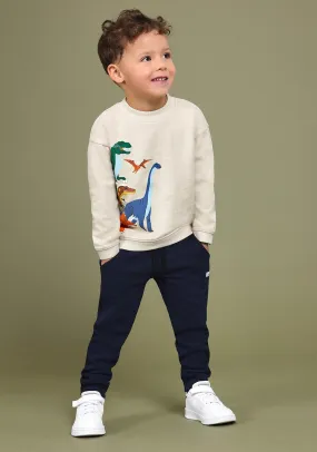 Blue Seven Mini Boy Dino Long Sleeve Sweater, Cream