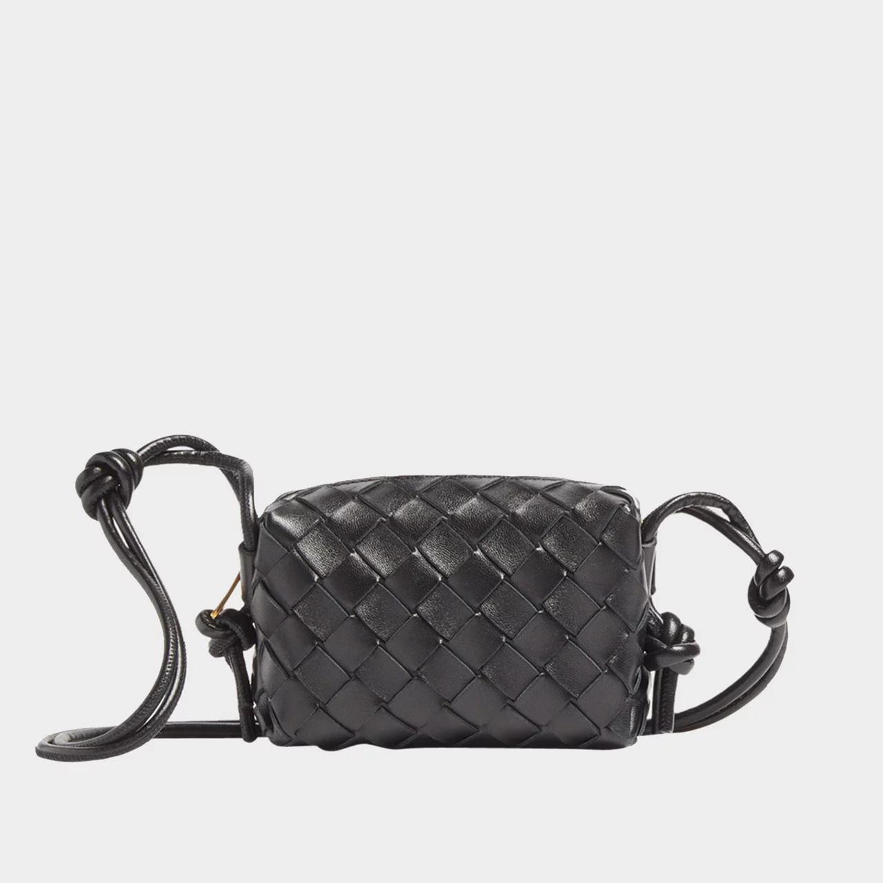 BOTTEGA VENETA Candy Loop Micro Intrecciato Leather Camera Bag - BLACK  GOLD