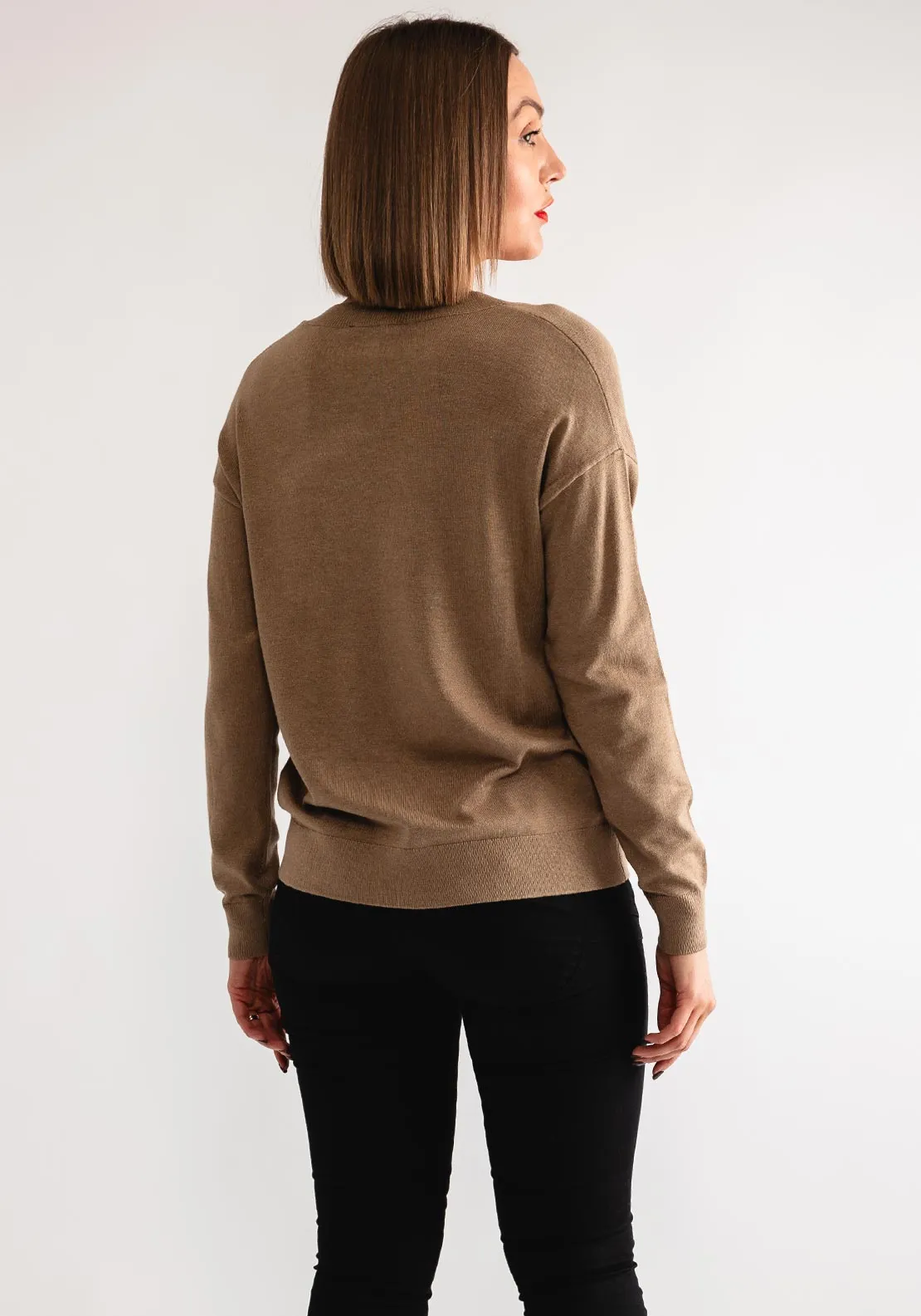 b.young Morla V Neck Sweater, Brown