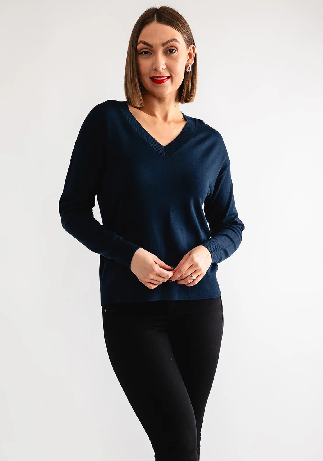 b.young Morla V Neck Sweater, Navy