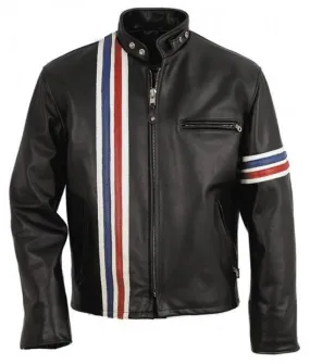 Captain America Flag Peter Fonda Easy Rider Black Leather Jacket