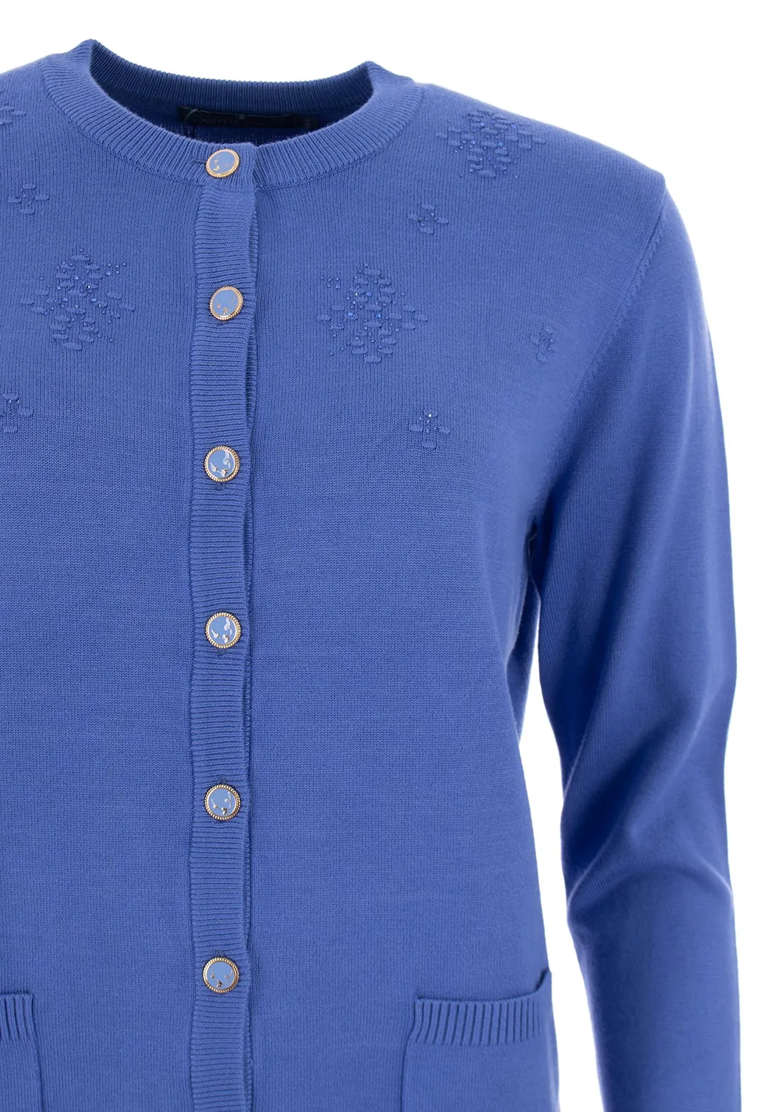 Castle of Ireland Embellished Button Up Cardigan, Blue