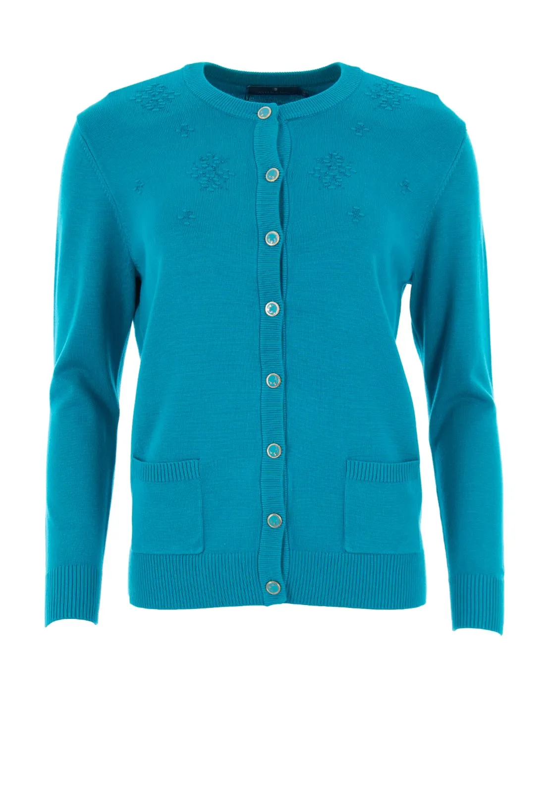 Castle of Ireland Embellished Button Up Cardigan, Teal