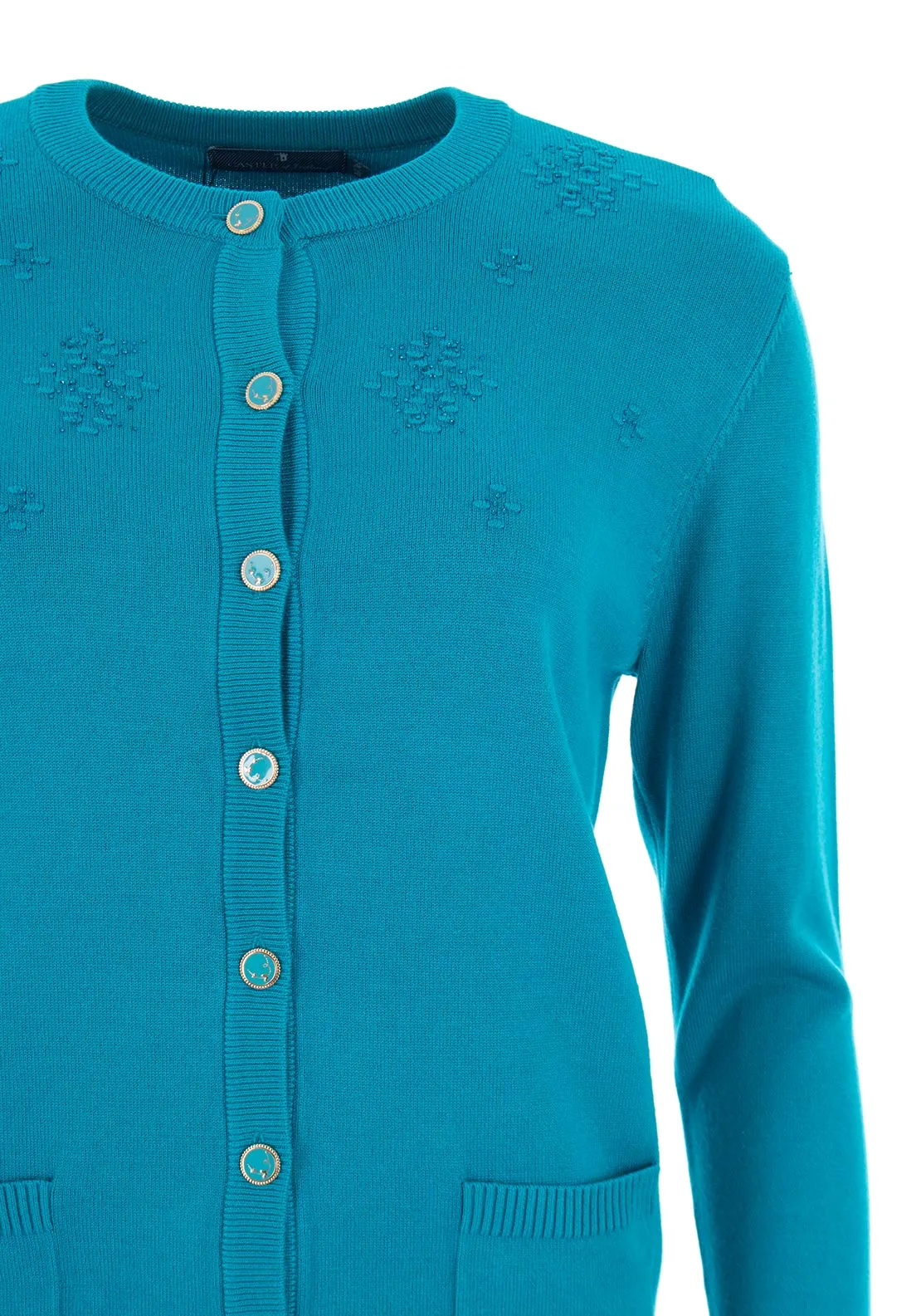 Castle of Ireland Embellished Button Up Cardigan, Teal