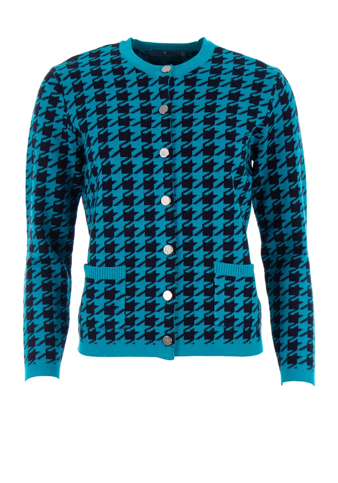 Castle of Ireland Houndstooth Button Up Cardigan, Blue