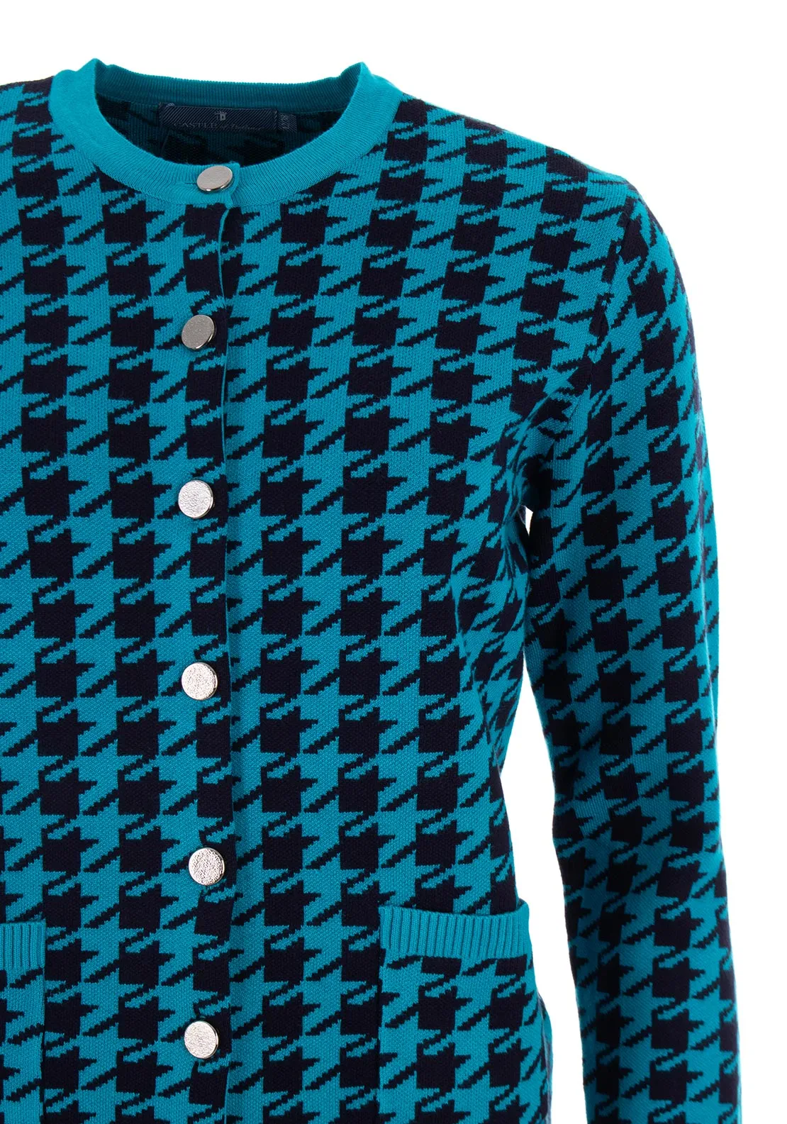 Castle of Ireland Houndstooth Button Up Cardigan, Blue