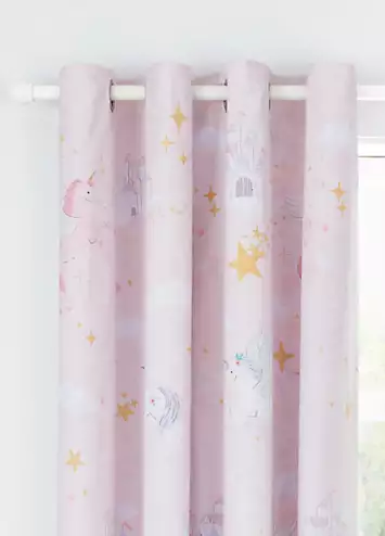 Catherine Lansfield Fairytale Unicorn Pair of Lined Eyelet Curtains | Kaleidoscope