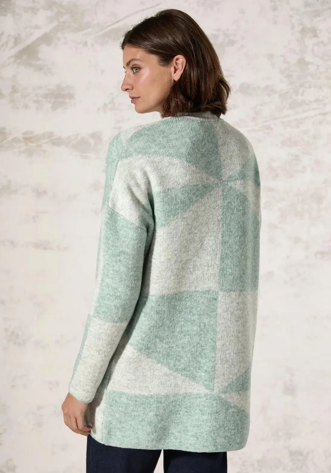 Cecil Geometric Print Knit Cardigan, Turquoise