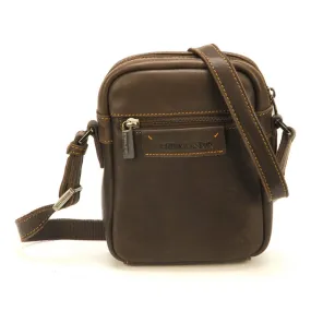 Chestnut brown men's small leather crossbody bag 2028-09