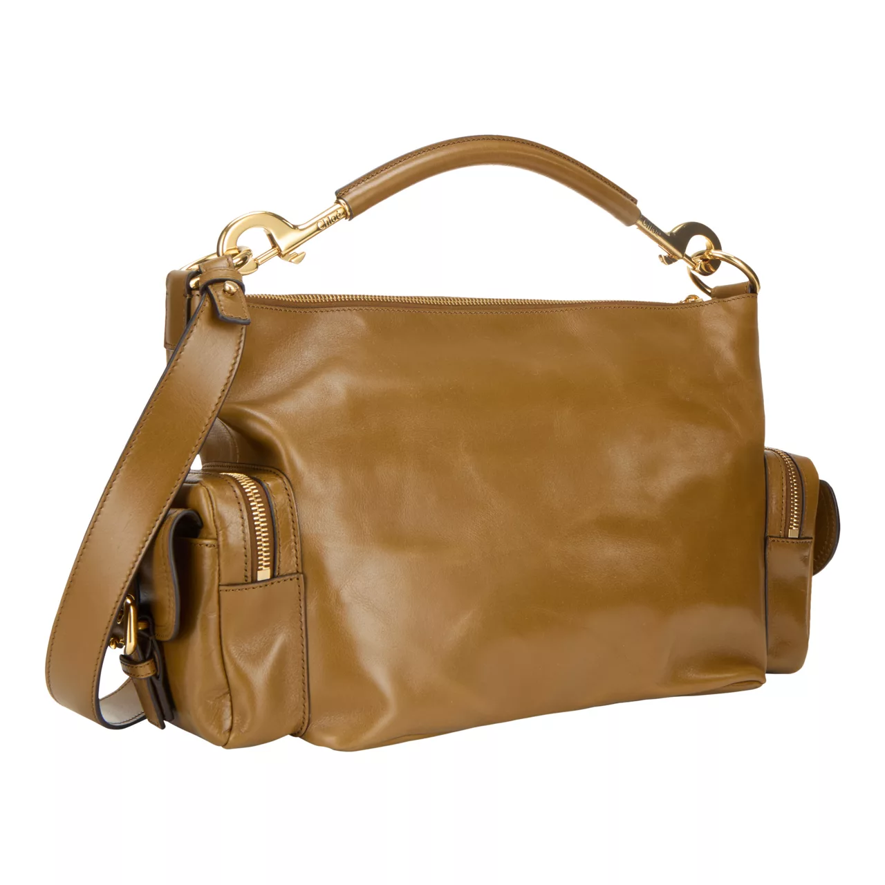 CHLOÉ The Sustainable Edit Glossed Camera Shoulder Bag - Dark Khaki