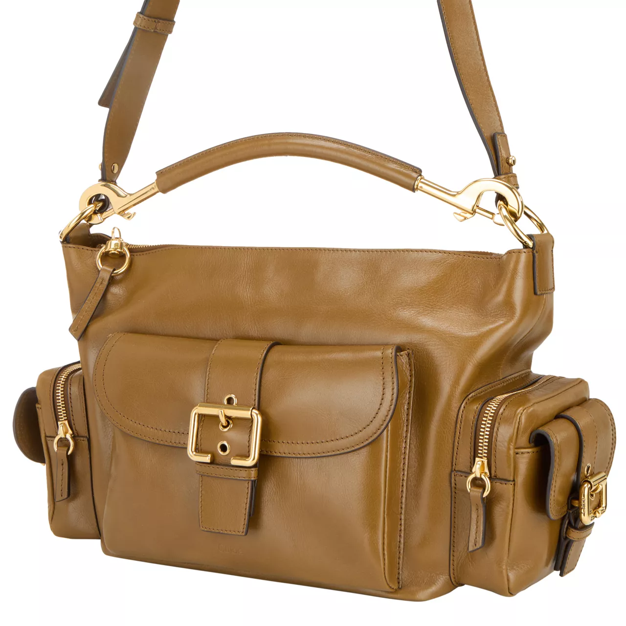 CHLOÉ The Sustainable Edit Glossed Camera Shoulder Bag - Dark Khaki