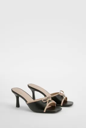 Contrast Bow Detail Heeled Mules