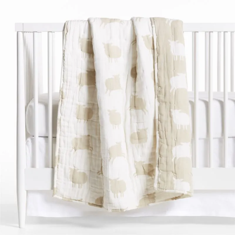 Crate&Barrel Supersoft Pampas Ivory Organic Cotton Gauze Baby Crib Fitted Sheet