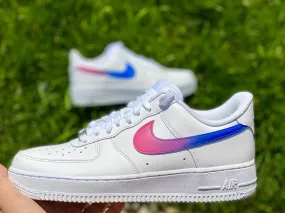 Custom Blue pink gradient Nike Air Force Ones swoosh