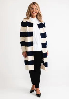 D.e.c.k by Decollage Striped Knit One Size Cardigan, Navy