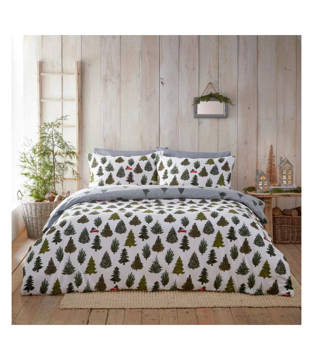 Evergreen brushed cotton duvet cover set pine green Furn