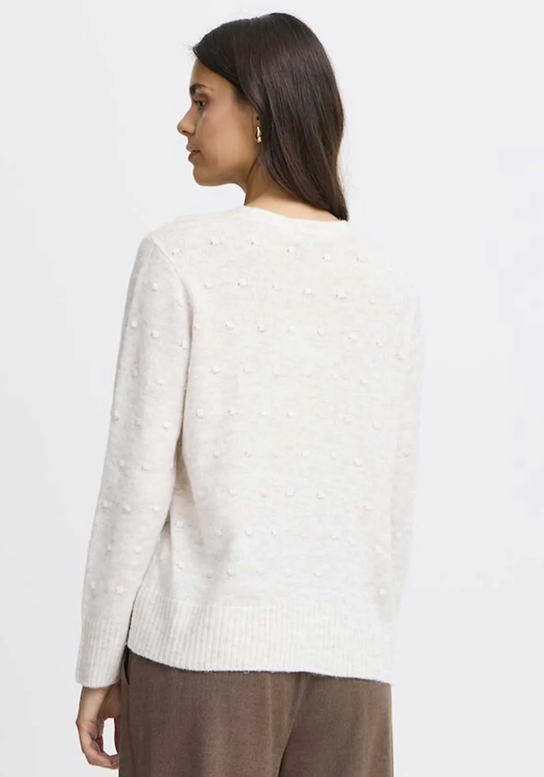 Fransa Elise Bobble Knit V Neck Cardigan, Cream