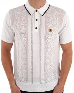 Gabicci Vintage Knitted Weave Polo White