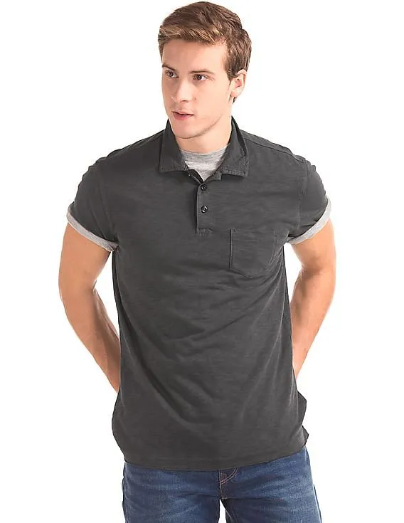 GAP Men Grey Slub Jersey Polo