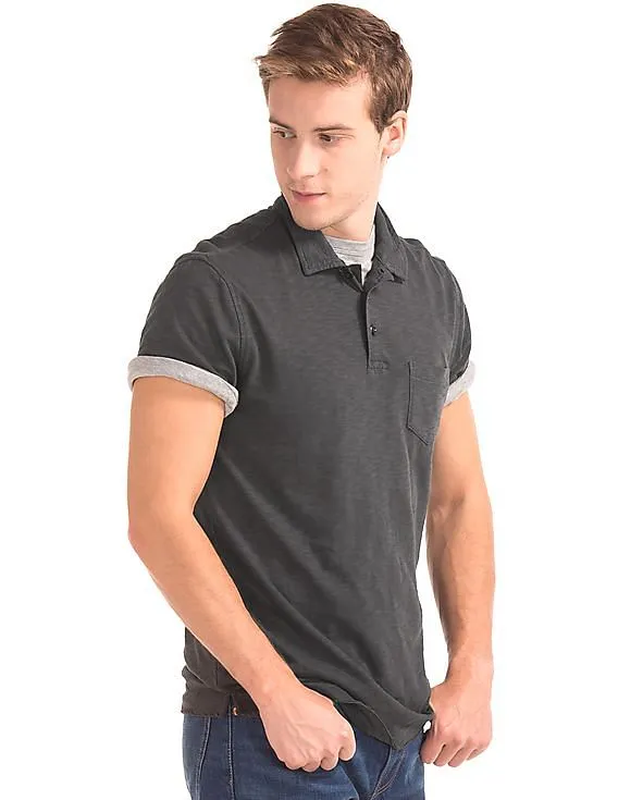 GAP Men Grey Slub Jersey Polo