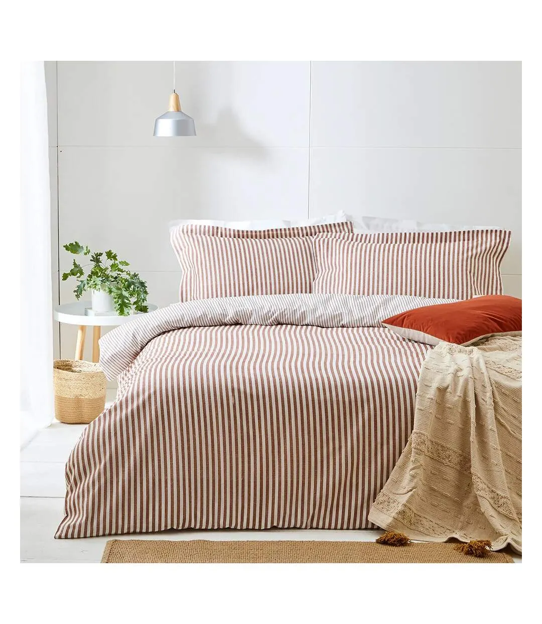 Hebden melange stripe duvet cover set grey The Linen Yard