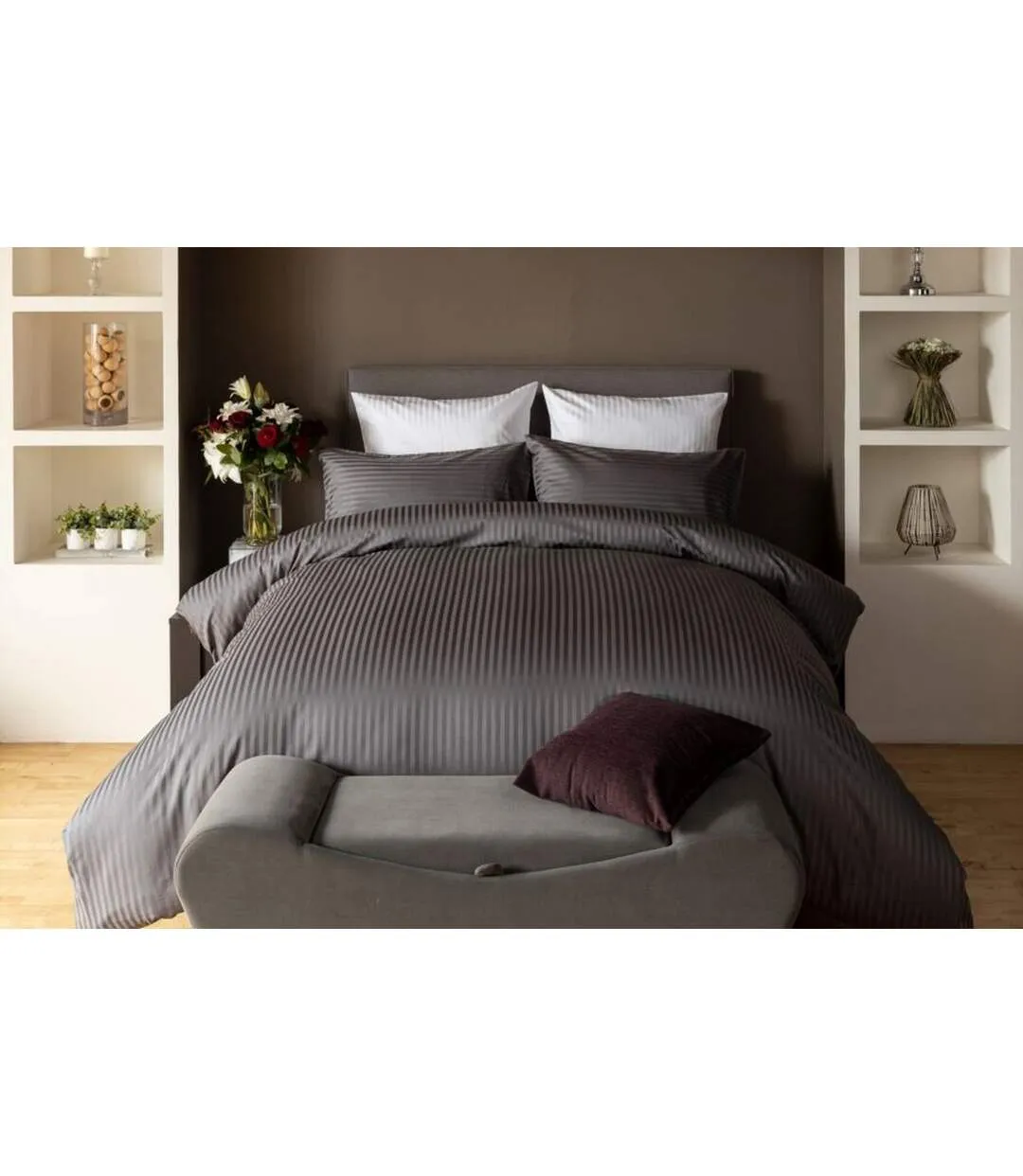 Hotel suite stripe duvet cover set charcoal Belledorm