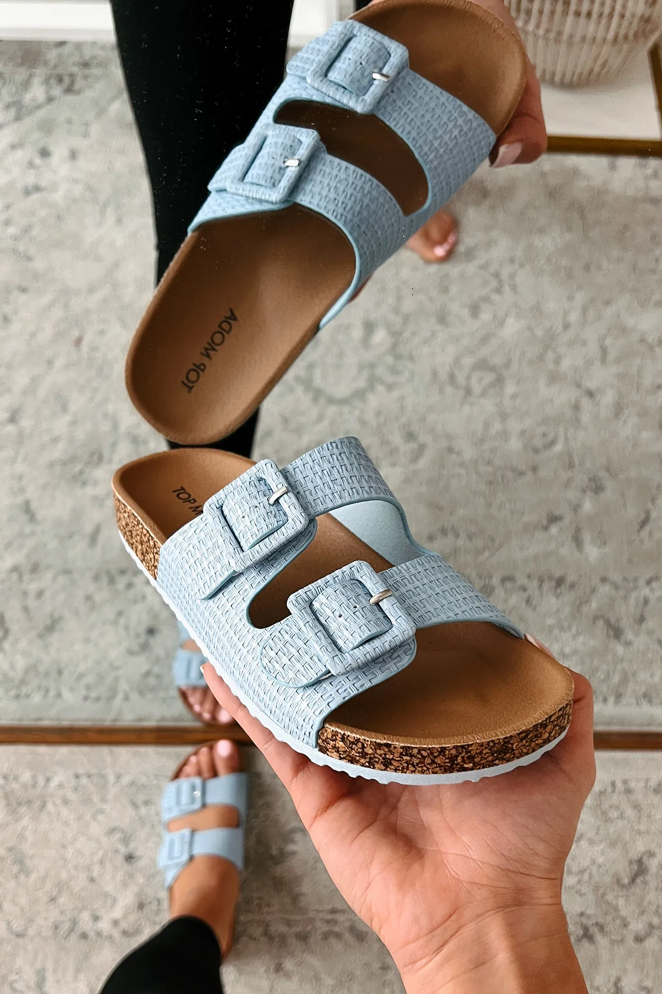 I Know I'm Right Woven Double-Strap Sandals (Blue/Raffia)