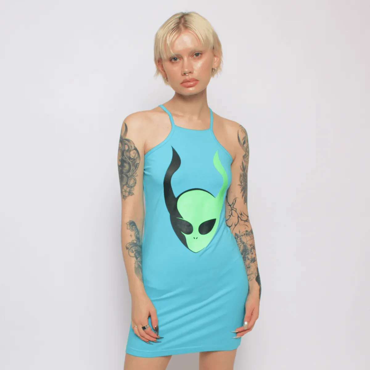 INVASION TANK DRESS TURQUOISE