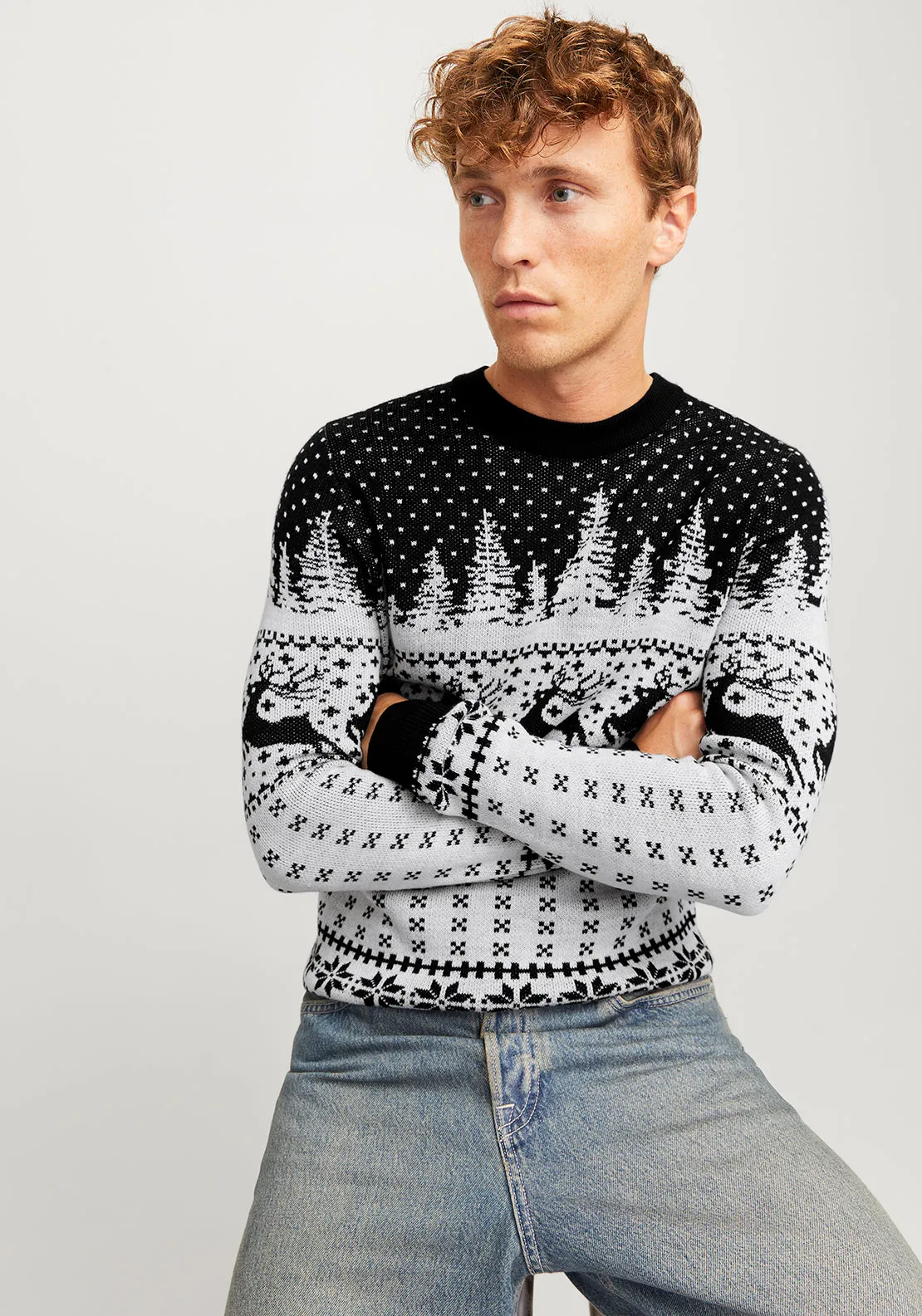 Jack & Jones Christmas Gabriel Knit Crew Neck Sweater, Navy