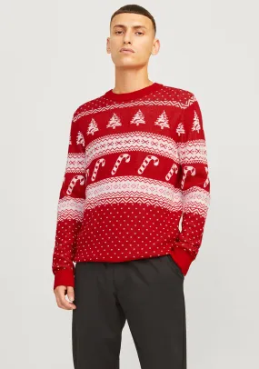 Jack & Jones Christmas Gabriel Knit Crew Neck Sweater, Scarlet