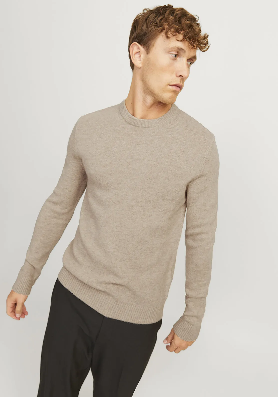 Jack & Jones Lambswool Knit Sweater, Oatmeal