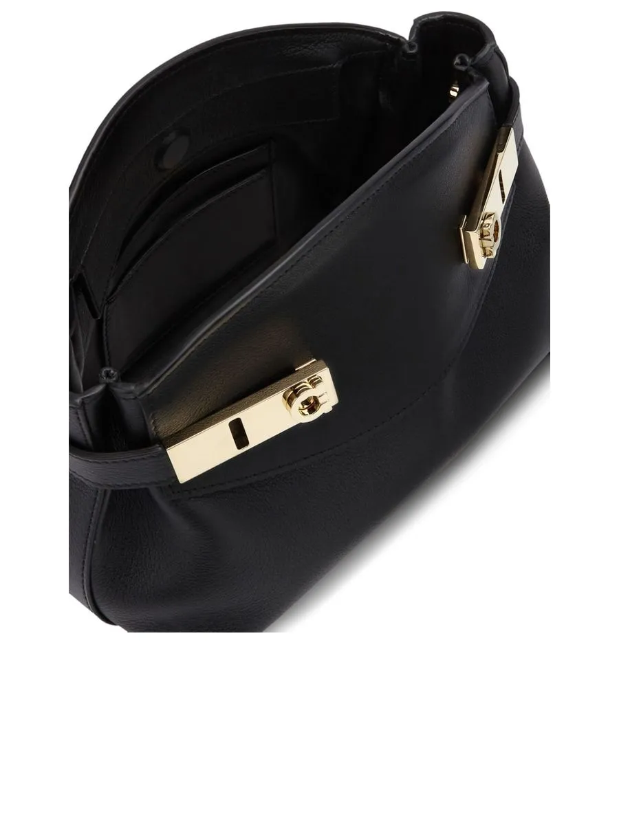 Jet Black Leather Shoulder Bag